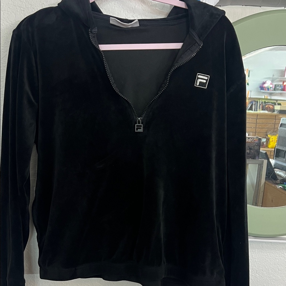 Fila Black Velour Half-Zip Hoodie